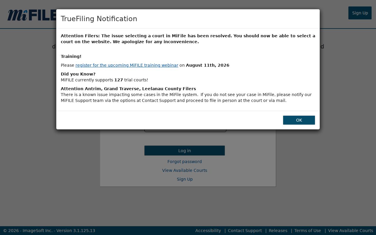 Wexford County case lookup MiFILE login interface