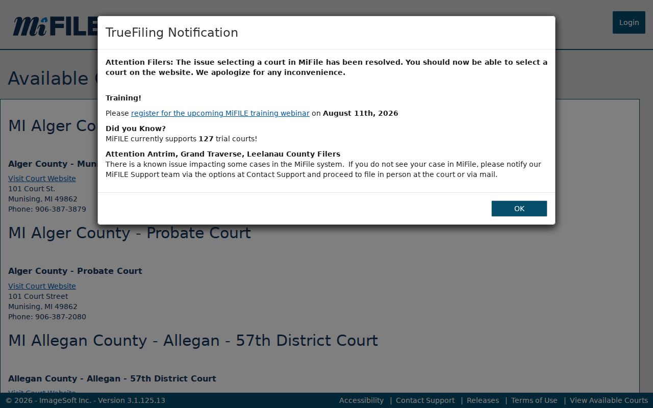 Wexford County civil docket MiFILE available courts directory