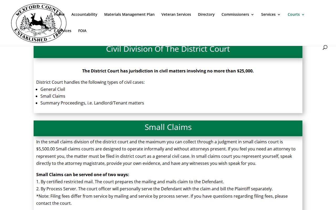 Wexford County civil docket 84th District Court civil information