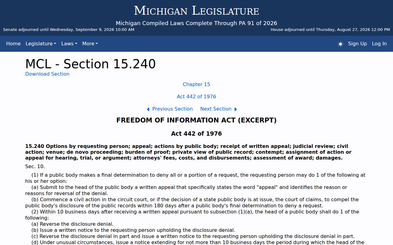 Wexford County court records and Michigan FOIA distinction