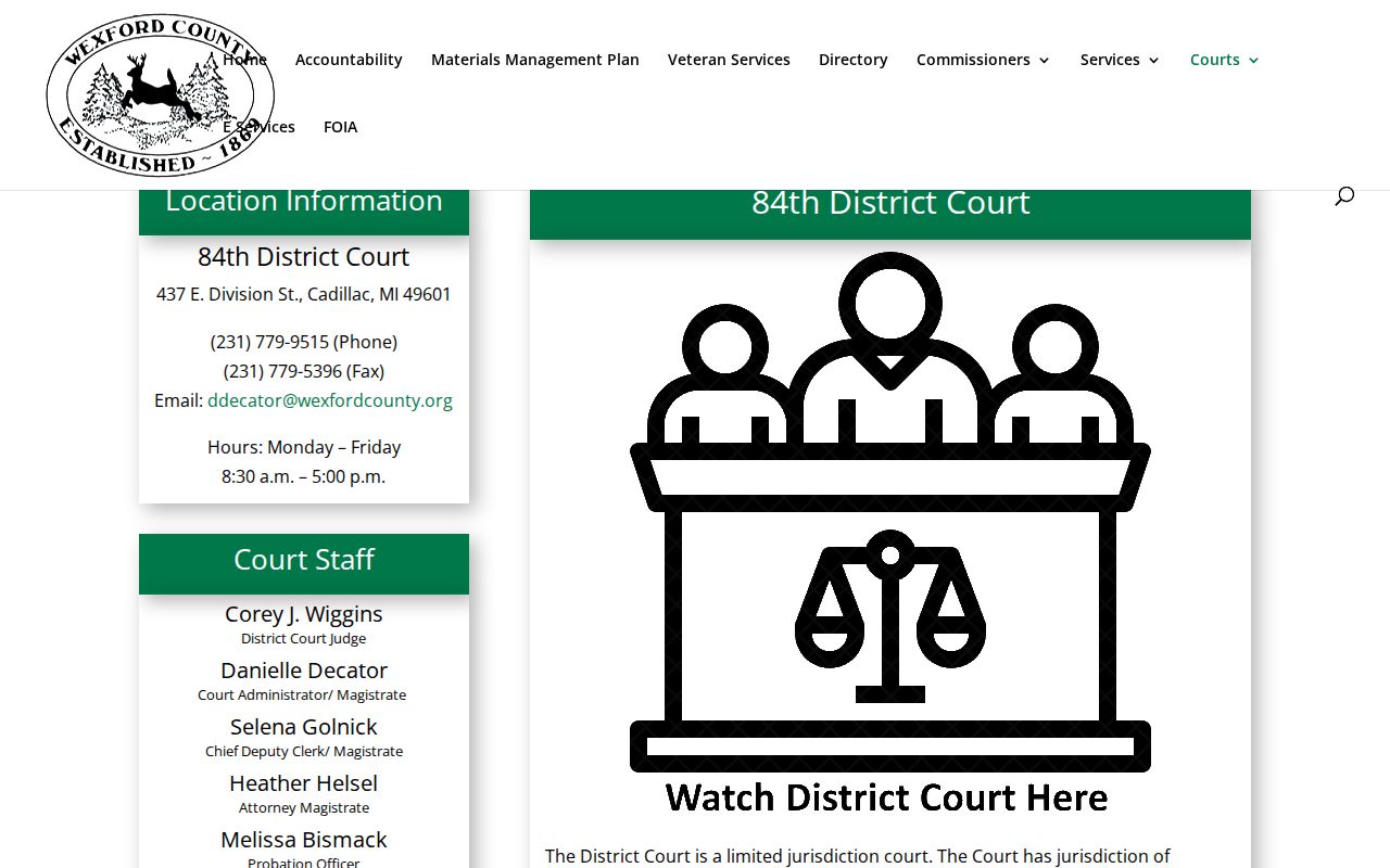 Wexford County traffic court records at 84th District Court