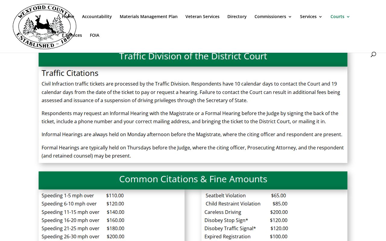 Wexford County traffic tickets and 84th District Court deadlines